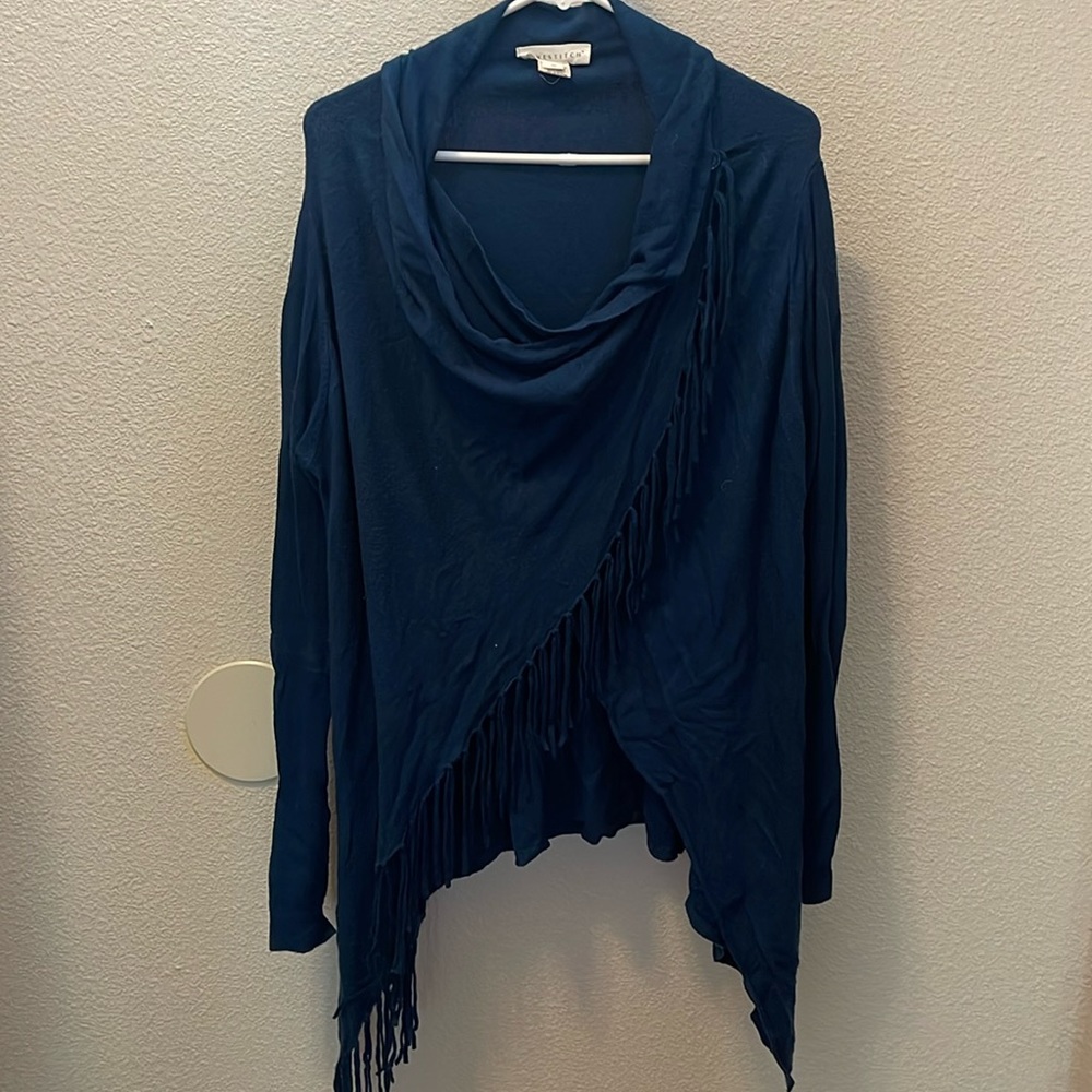 Long sleeve fringe crossbody wrap sweater